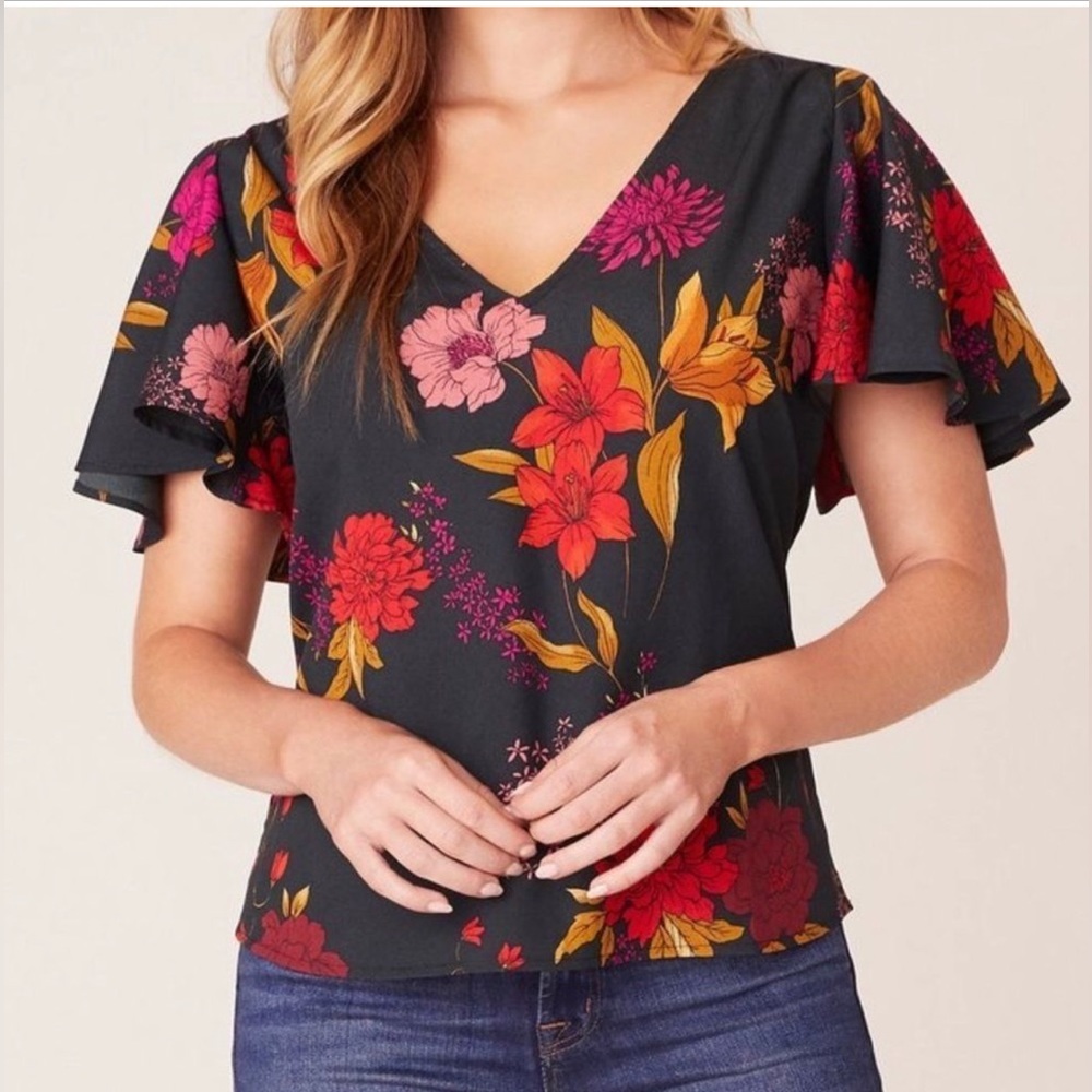 NWT Jack by BB Dakota Blouse XS Top Floral Women Short Sleeve Bohemian Green - Picture 12 of 14